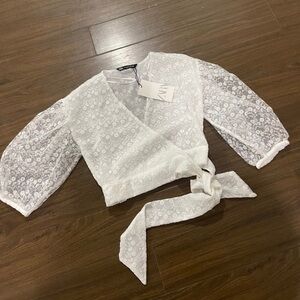 Zara floral embroidered wrap blouse